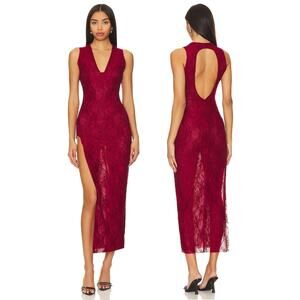 Somebodee Bellucci Floral Lace Maxi Dress Formal Evening Holiday Party Red XS/S
